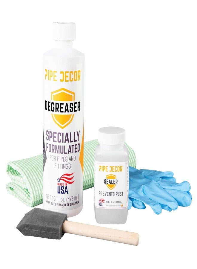 PIPE DECOR PIPE DÉCOR Degreaser Kit Cleans and Protects Pipe Décor Kits and Projects Includes 16 oz Degreaser, 4 oz Sealer, Rag for Degreaser, Applicator Brush for Sealer - Image 1